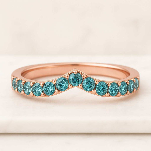 14k Solid Gold Minimalist Curved Moissanite Wedding Band For Her