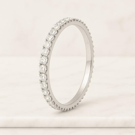 14k Solid Gold Moissanite Chain Ring, Dainty Link Band, Minimal Gold Stack Ring Women