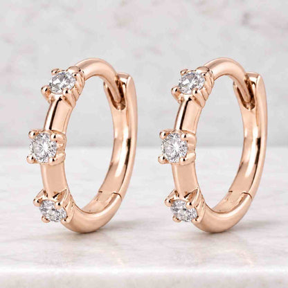 14k Solid Gold Natural or Lab Grown Diamond Dainty Graduated Huggie Hoop Earring
