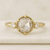 14K Gold Round Rose Cut Diamond Three Stones Moissanite Ring
