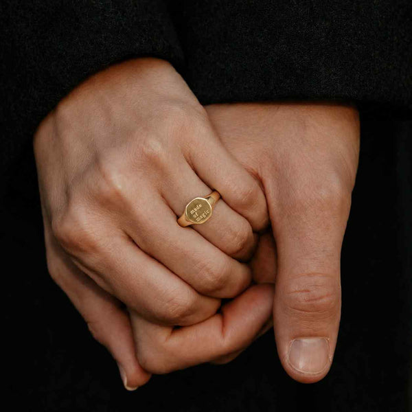 14k Solid Gold Oval Signet Ring – Personalized Engraved Band
