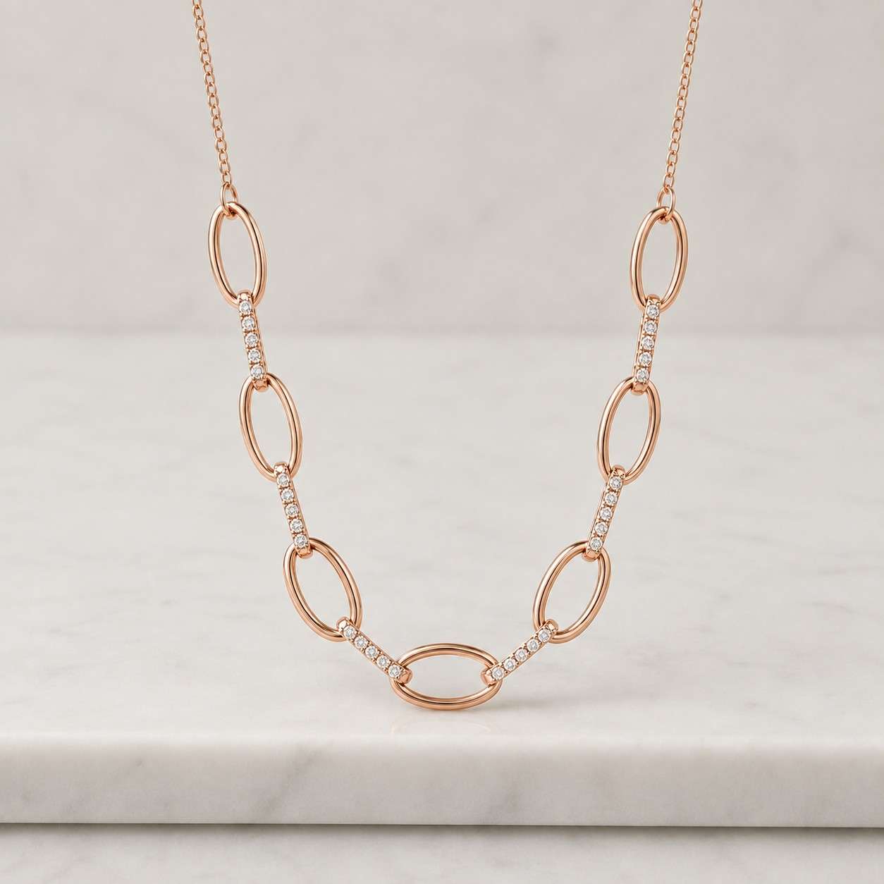 14k Solid Gold Paperclip Chain Necklace Ice Dainty Gold Necklace, Real Diamond Pave Necklace