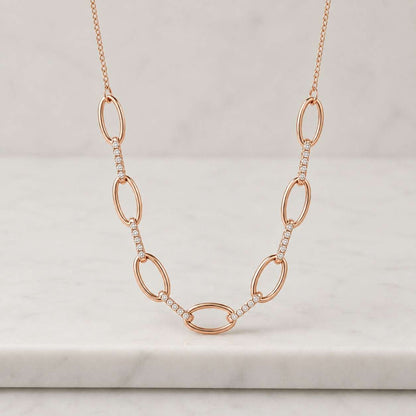14k Solid Gold Paperclip Chain Necklace Ice Dainty Gold Necklace, Real Diamond Pave Necklace