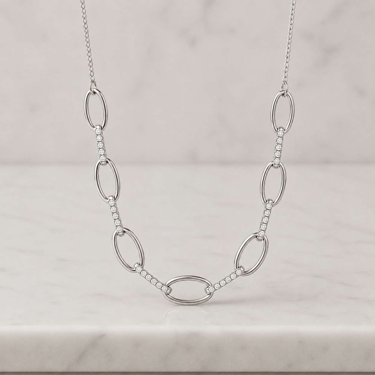 14k Solid Gold Paperclip Necklace for Women | 0.05ctw Natural Diamond | Gift for Her