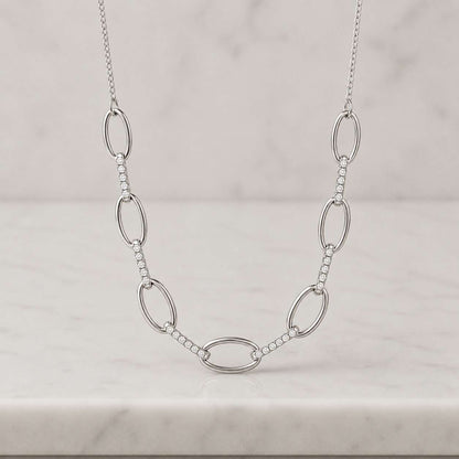 14k Solid Gold Paperclip Necklace for Women | 0.05ctw Natural Diamond | Gift for Her