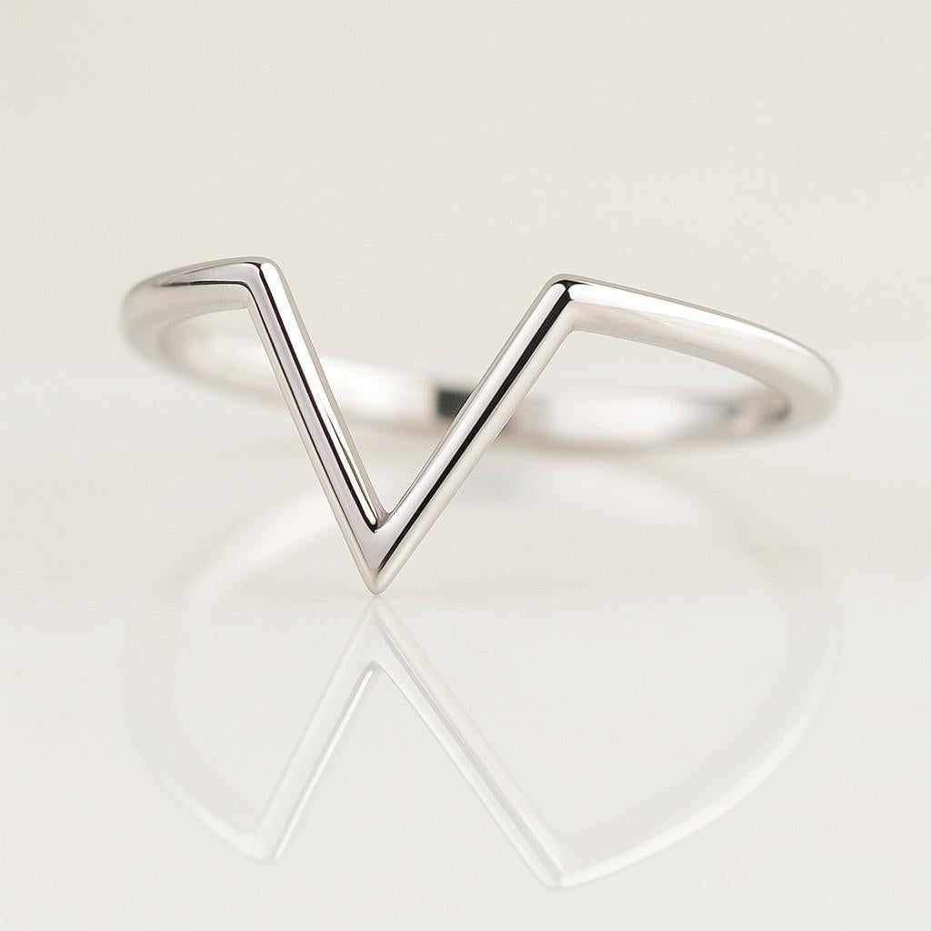 14k Solid Gold Plain Curved Wedding Ring 14k Gold Stackable Chevron Ring