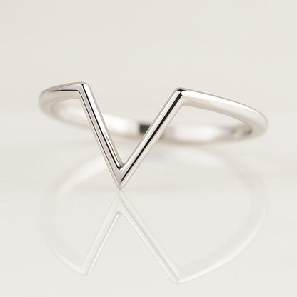 14k Solid Gold Plain Curved Wedding Ring 14k Gold Stackable Chevron Ring