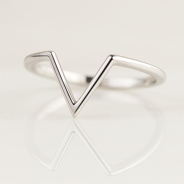 14k Solid Gold Plain Curved Wedding Ring 14k Gold Stackable Chevron Ring