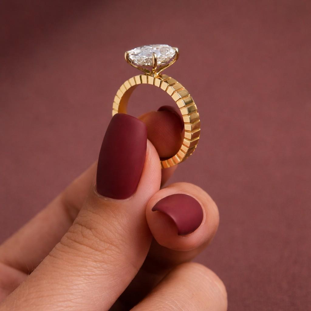 14k solid gold ribbed band ring