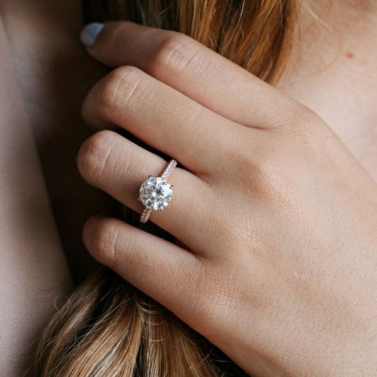 14k Solid Gold Round Cut Lab Made Pave And Hidden Halo Ring