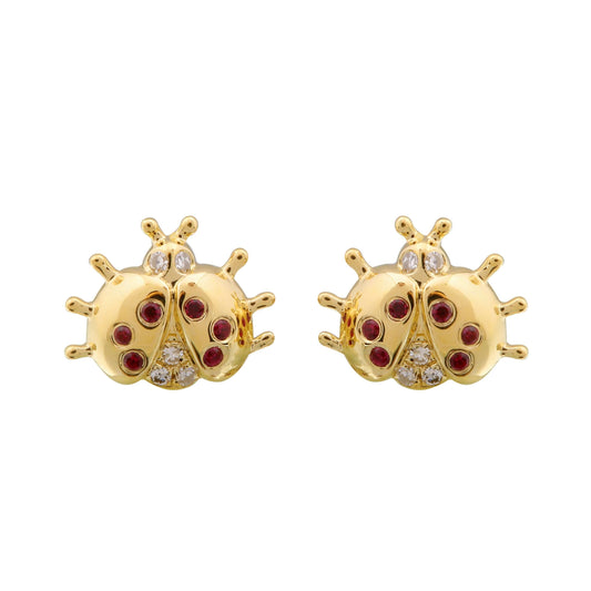 14k Solid Gold Ruby Ladybug Earrings