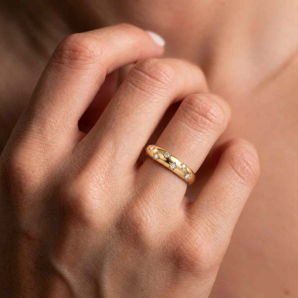 14k Solid Gold Starburst Wedding Band, Celestial Moissanite Ring for Women, Scattered Star Diamond Band, Cosmic Stacking Jewelry
