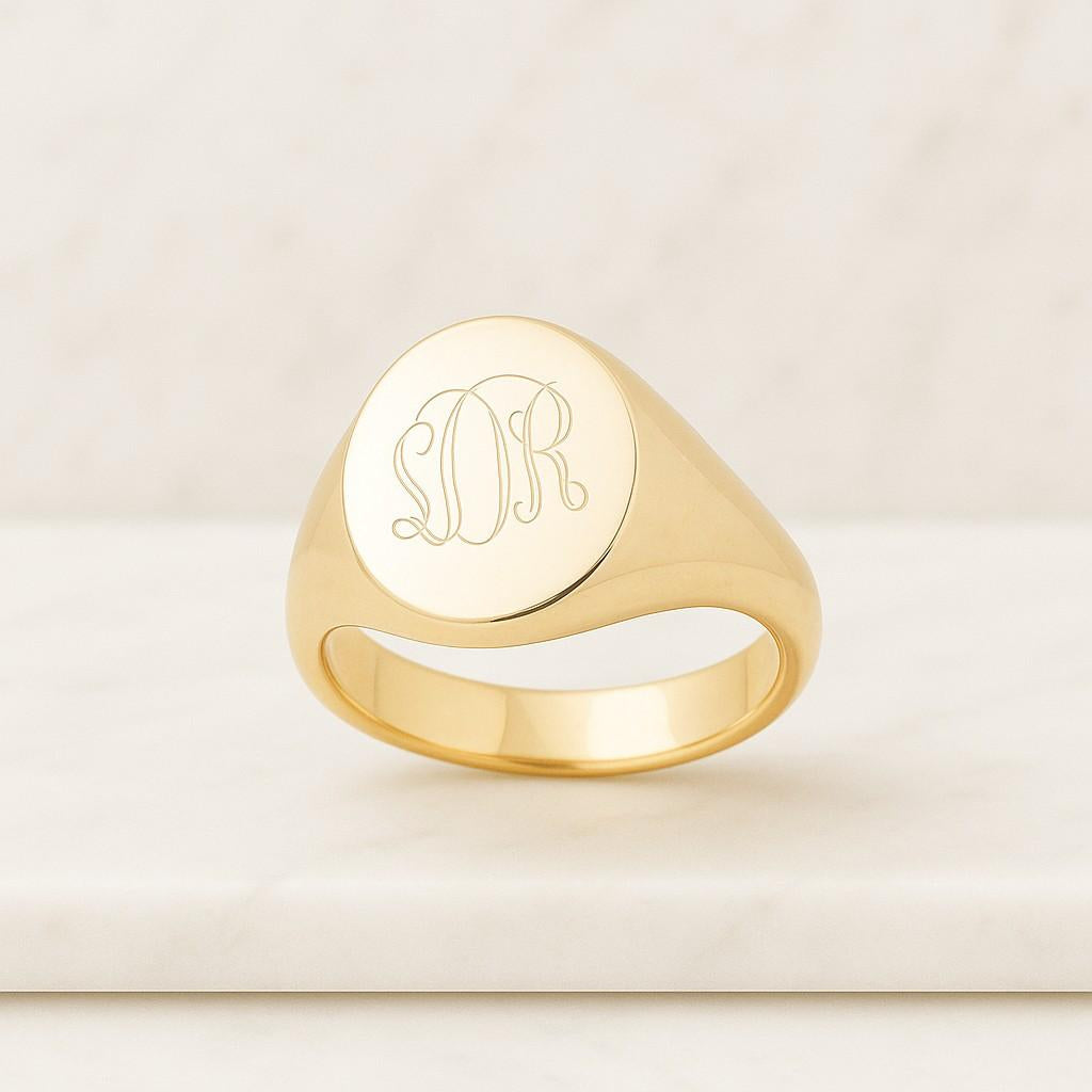 14k Solid Gold Tiny Signet Ring Custom Initial Stacking Ring