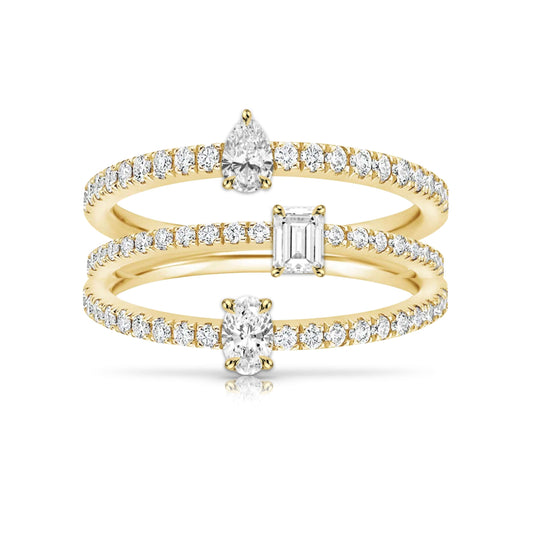 14k Solid Gold Triple Row Diamond Ring