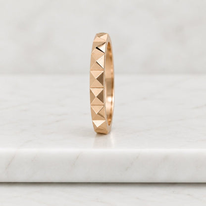 14k Solid Gold Vintage Patterned Band Ring, Geometric Faceted Ring, Stackable Rings For Women, Love Valentine's Day, Wedding, Gift Ideas
