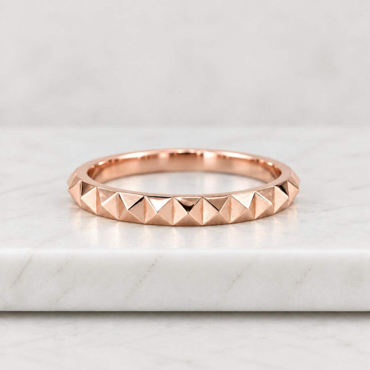 14k solid gold vintage patterned band ring, modern stackable polygon, geometric faceted ring, wedding band, facet statement ring for women
