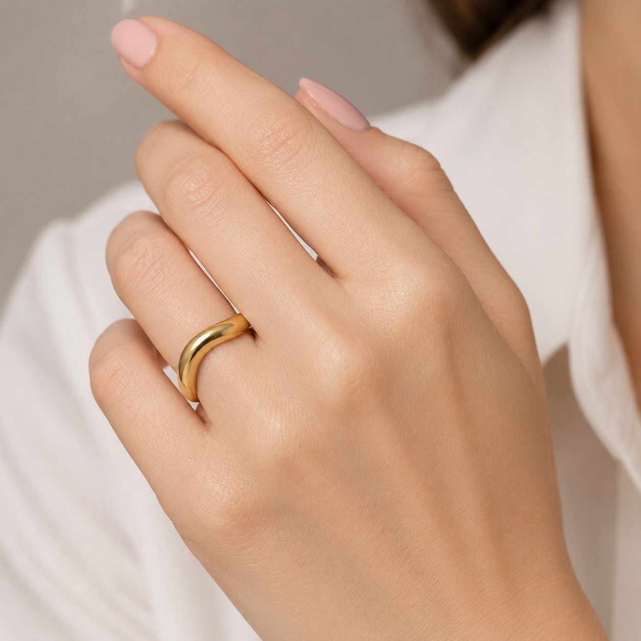 14k solid gold wave ring, chunky gold dome statement ring for women,