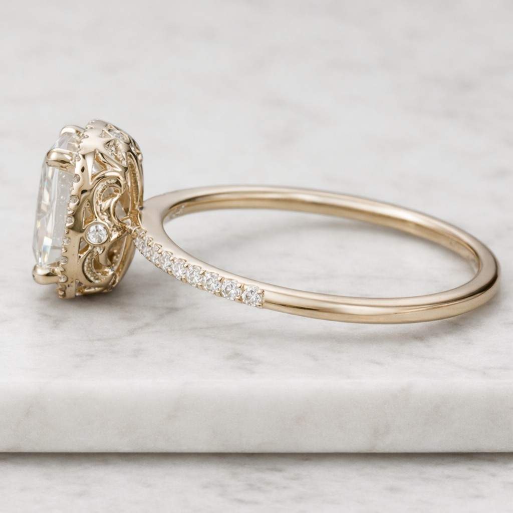 igi-certified cushion-cut lab-grown diamond ring | 14k gold hidden halo solitaire engagement & anniversary gift | ethical luxury jewelry
