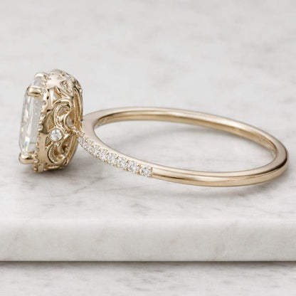 IGI-Certified Cushion-Cut Lab-Grown Diamond Ring | 14K Gold Hidden Halo Solitaire Engagement & Anniversary Gift | Ethical Luxury Jewelry
