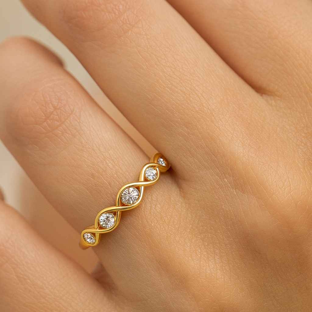  14k Solid Gold Wedding Band  Half Diamond Half Plain Band Anniversary Gift Idea Handmade Genuine Ring Sutton