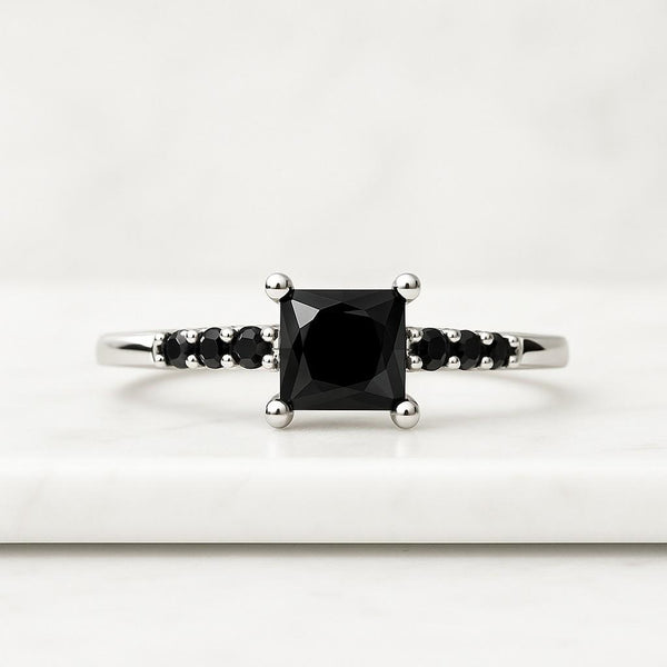 14k Solid White Gold Impressive Black Diamond Ring