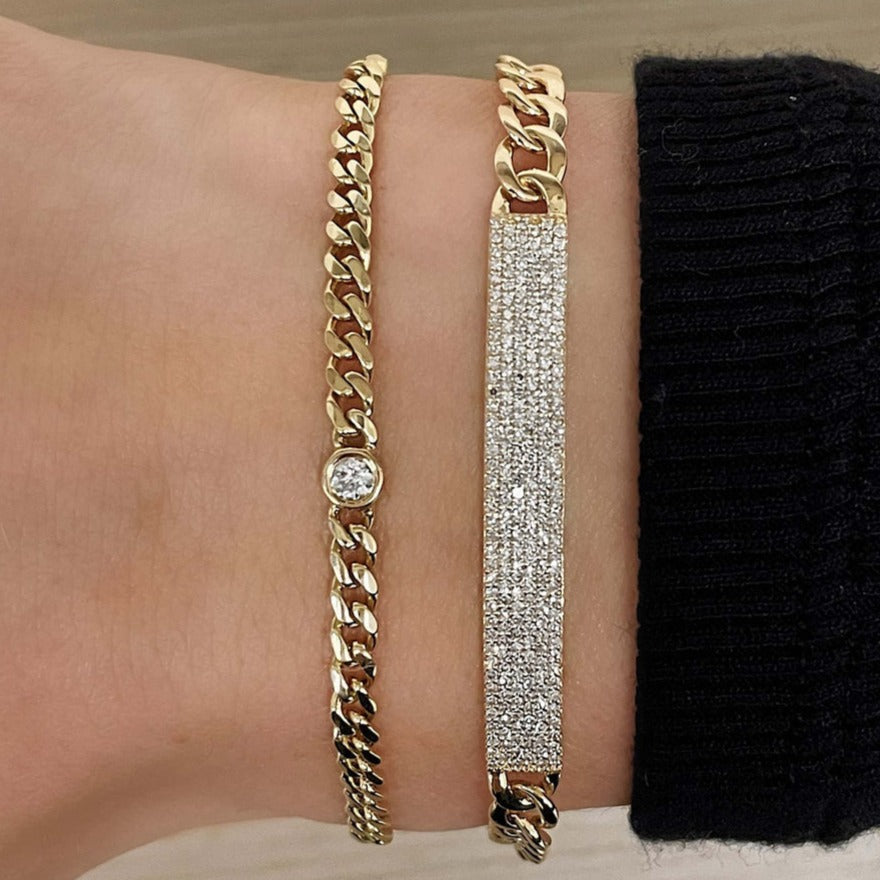 14k Solid Yellow Gold Cuban Diamond Bezel Bracelet, Diamond Bracelet