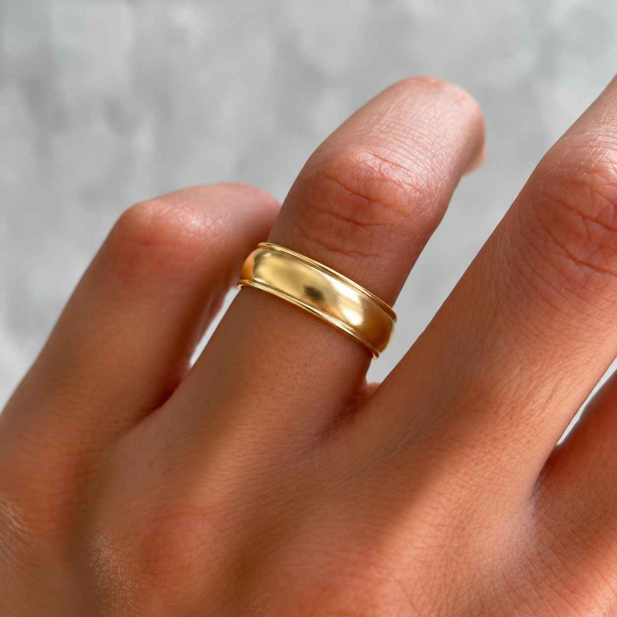 14k Solid Yellow Gold Flat Wedding Band • Polished Comfort Fit Ring
