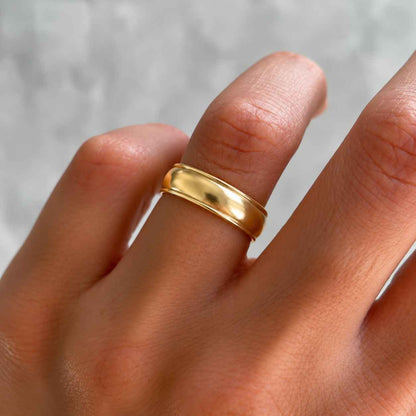 14k Solid Yellow Gold Flat Wedding Band • Polished Comfort Fit Ring

