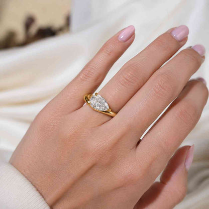 14k Solid Yellow Gold Pear Shaped Engagement Ring Pear Diamond Ring Lab Grown Diamond Ring Pear Ring for Anniversary Gift Solid Gold Ring
