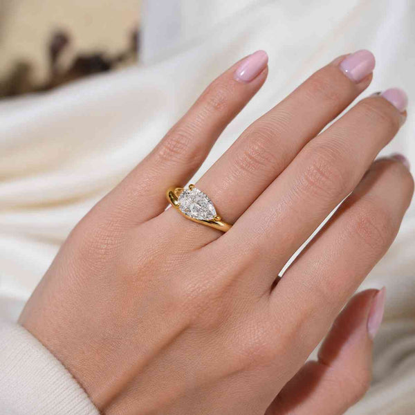 14k Solid Yellow Gold Pear Shaped Engagement Ring Pear Diamond Ring Lab Grown Diamond Ring Pear Ring for Anniversary Gift Solid Gold Ring
