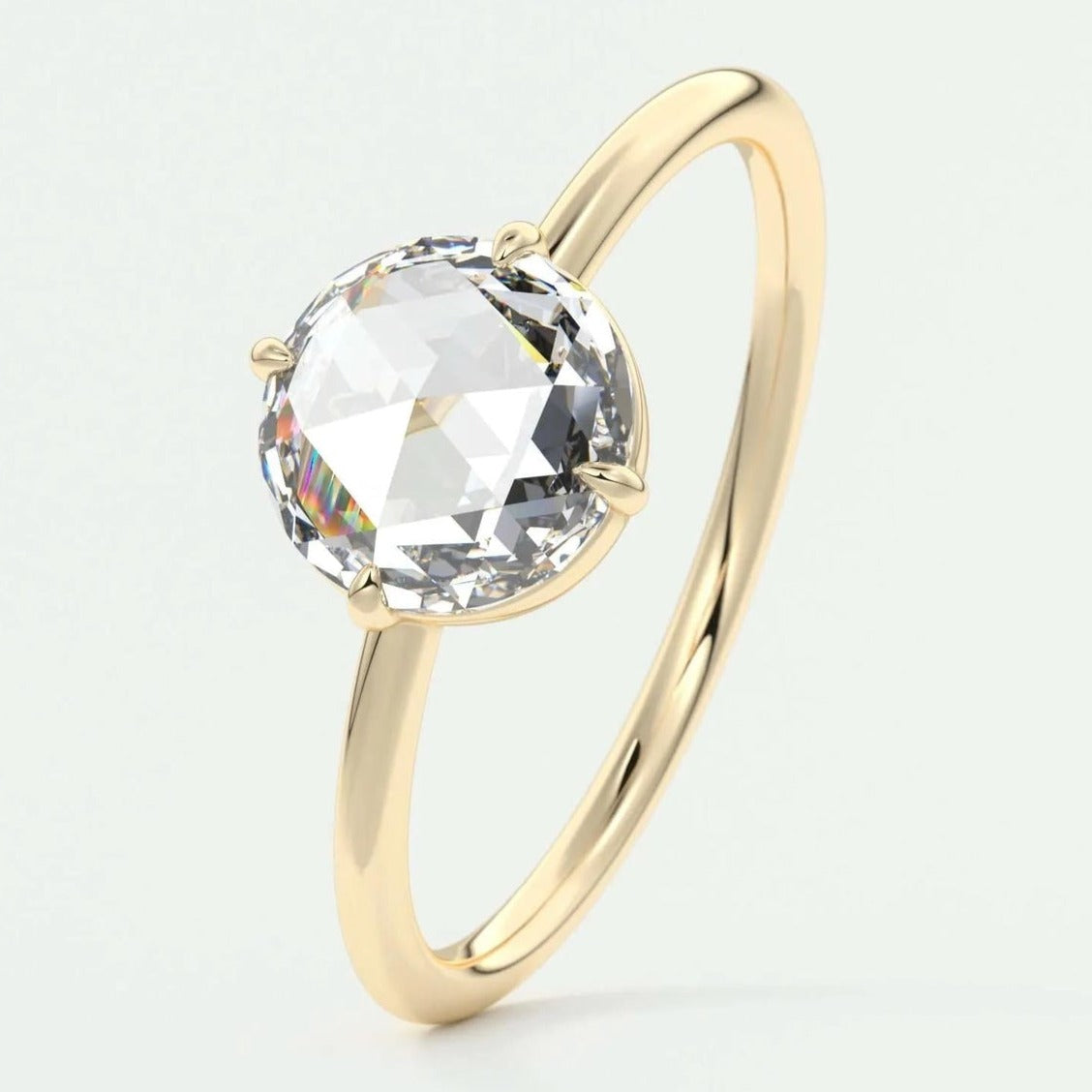 14k Solid Yellow Gold Rose Cut Engagement Ring
