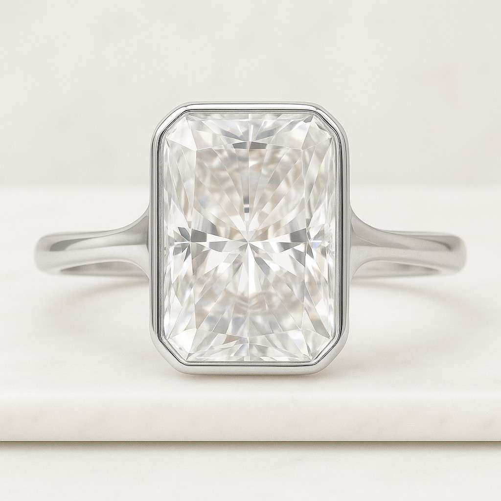 14k solid yellow gold wedding ring radiant cut moissanite east west half bezel set