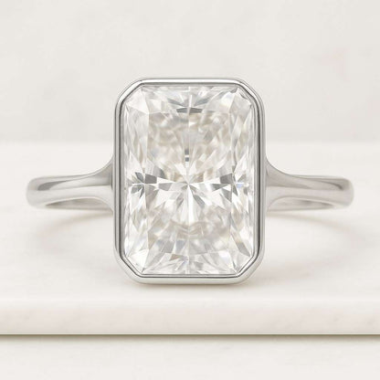 14k Solid Yellow Gold Wedding Ring Radiant Cut Moissanite East West Half Bezel Set