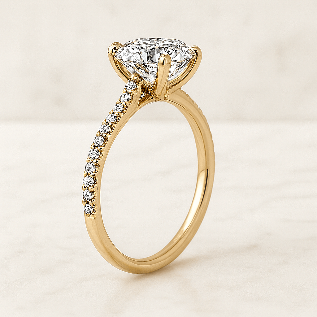 14k Two Tone Gold Ring, Hidden Halo Ring