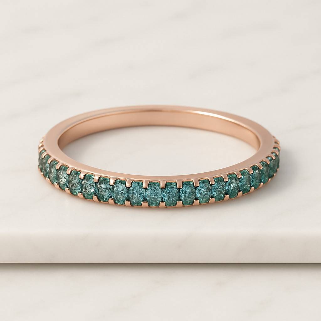 14k White Gold Rings for Women Diamond Cluster Ring Emerald Wedding Band,Round Cut Green Pave Set Eternity Band