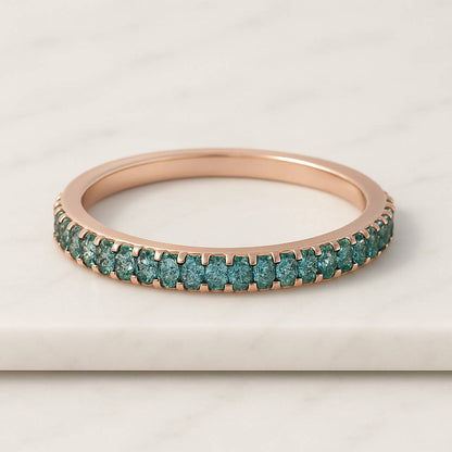 14k White Gold Rings for Women Diamond Cluster Ring Emerald Wedding Band,Round Cut Green Pave Set Eternity Band