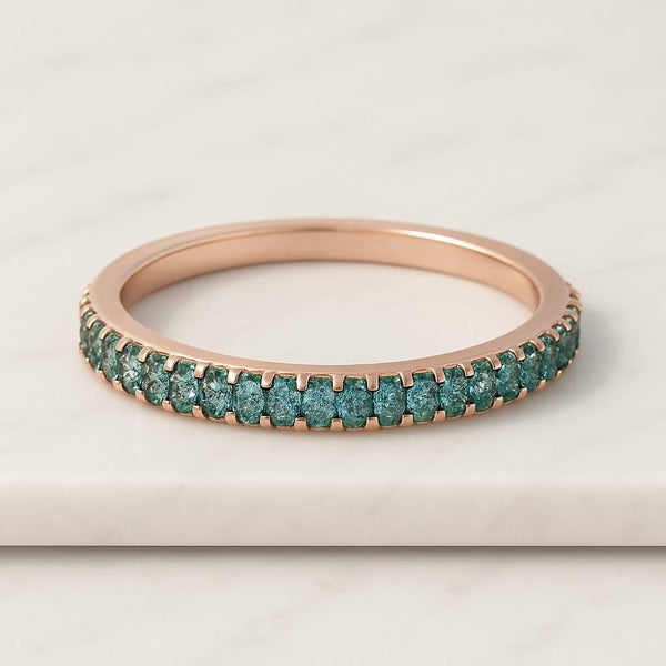 14k White Gold Rings for Women Diamond Cluster Ring Emerald Wedding Band,Round Cut Green Pave Set Eternity Band