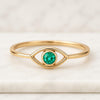 Round Emerald Evil Eye Gemstone Ring For Her