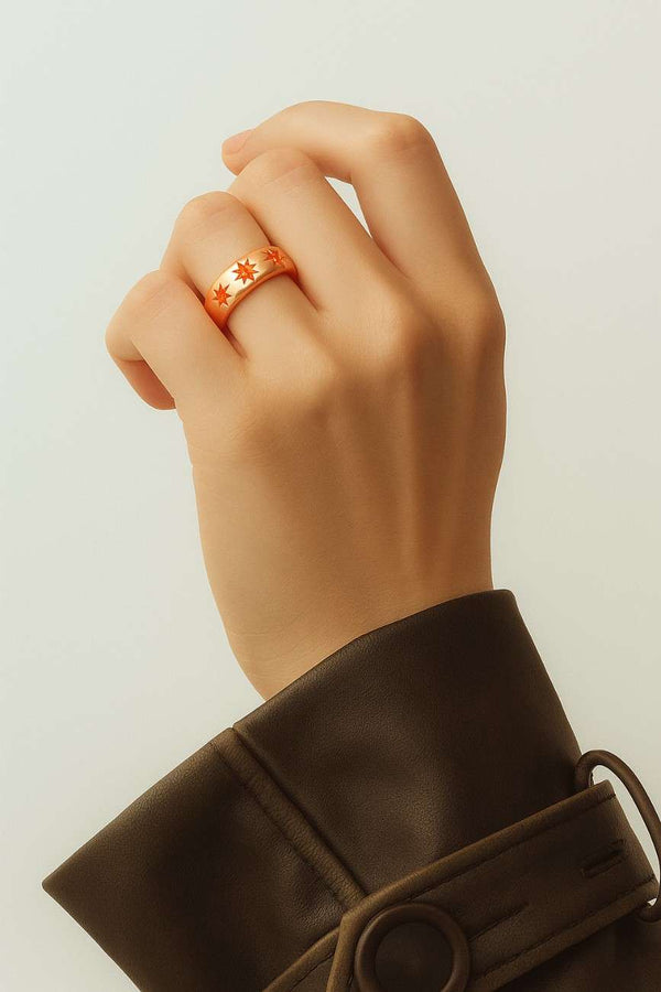 14k Yellow Gold Dainty Proposal Band Star Design Couple Rings Set For Men and Women