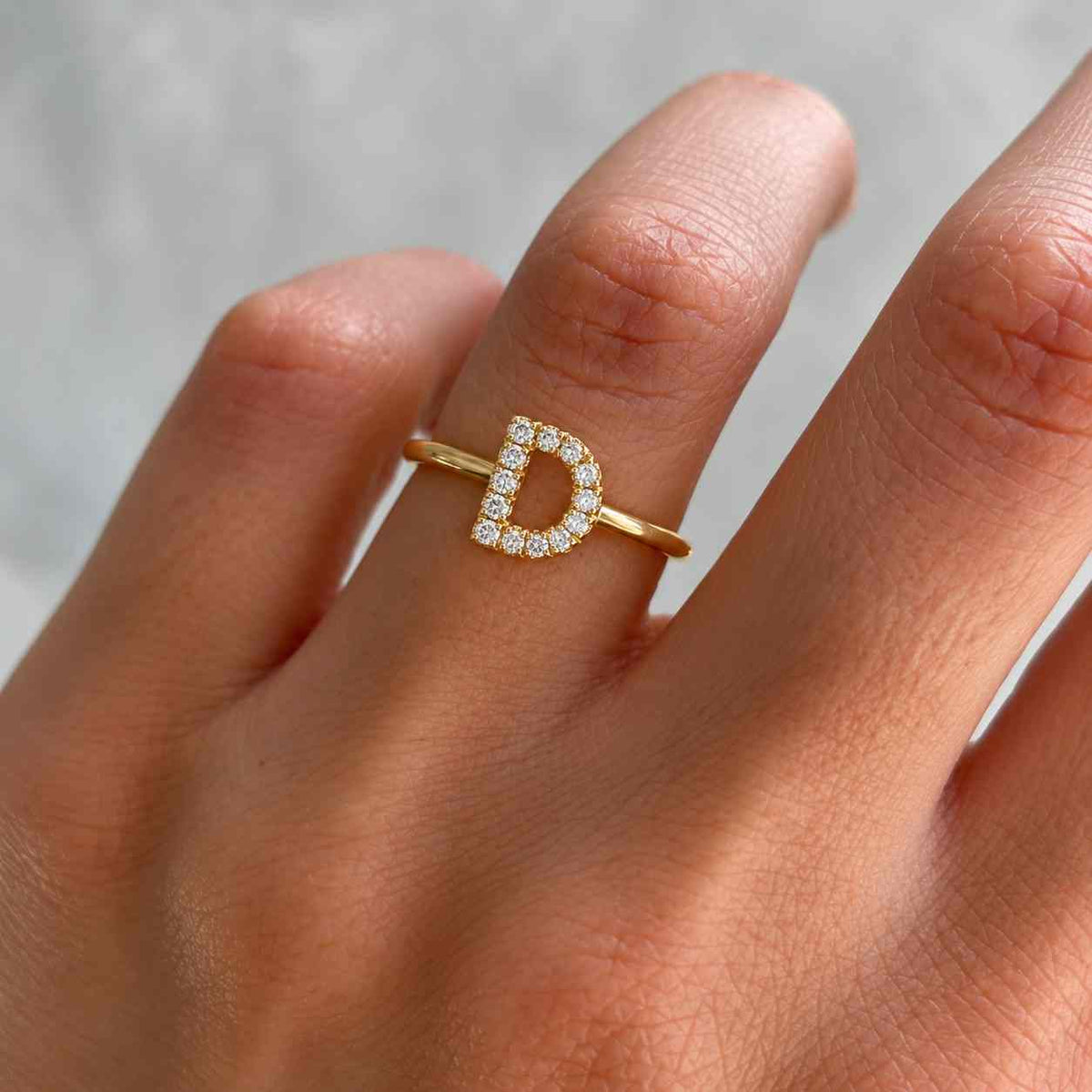 14k yellow gold diamond initial letter ring - available different sizes
