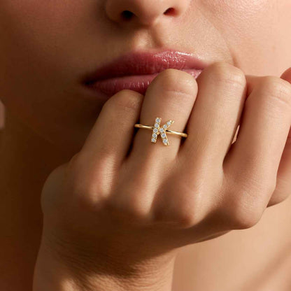 14k Yellow Gold Diamond Initial Ring, Letter L Ring, Gift for Him
