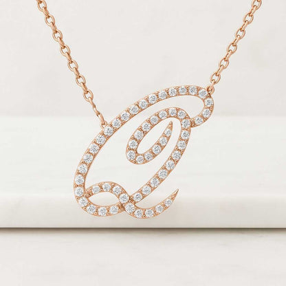 14k Yellow Gold Diamond Initial Z Pendant Handmade Cursive Letter Charm