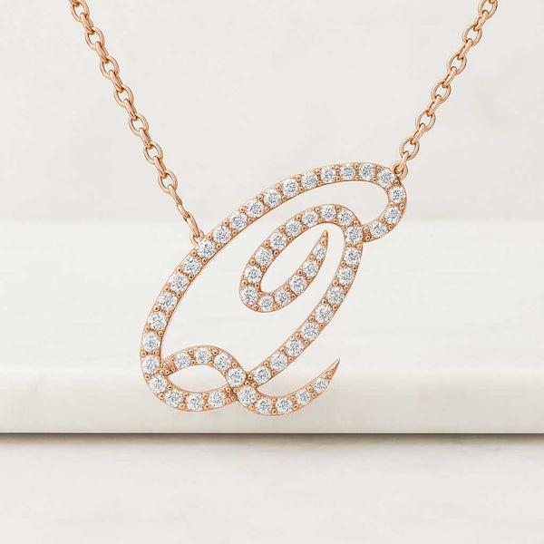 14k Yellow Gold Diamond Initial Z Pendant Handmade Cursive Letter Charm