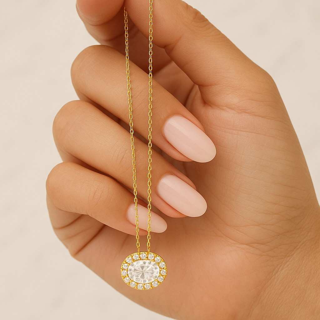 14k yellow gold diamond pendants half bezel set oval cut pendant