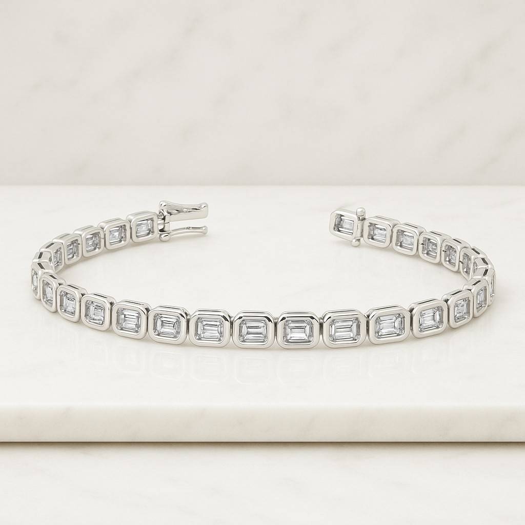 14k Yellow Gold Emerald Cut Lab Grown Diamond Tennis Bracelet Emerald Cut Lab Grown Diamond Bezel Set Tennis Bracelet 16ctw in Gold or Platinum