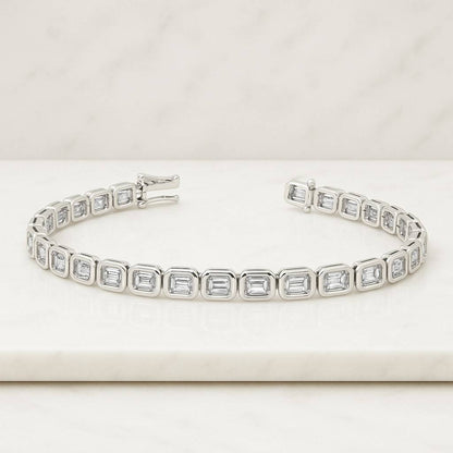 14k Yellow Gold Emerald Cut Lab Grown Diamond Tennis Bracelet Emerald Cut Lab Grown Diamond Bezel Set Tennis Bracelet 16ctw in Gold or Platinum