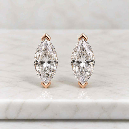 14k Yellow Gold Marquise Lab Grown Diamond Huggie Earrings (