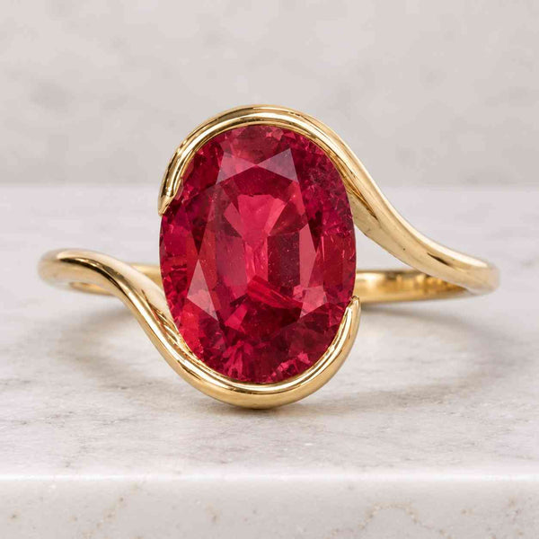 14k Yellow Gold Oval Ruby Ring, Bezel Set, Dainty Solitaire July Birthstone Jewelry
