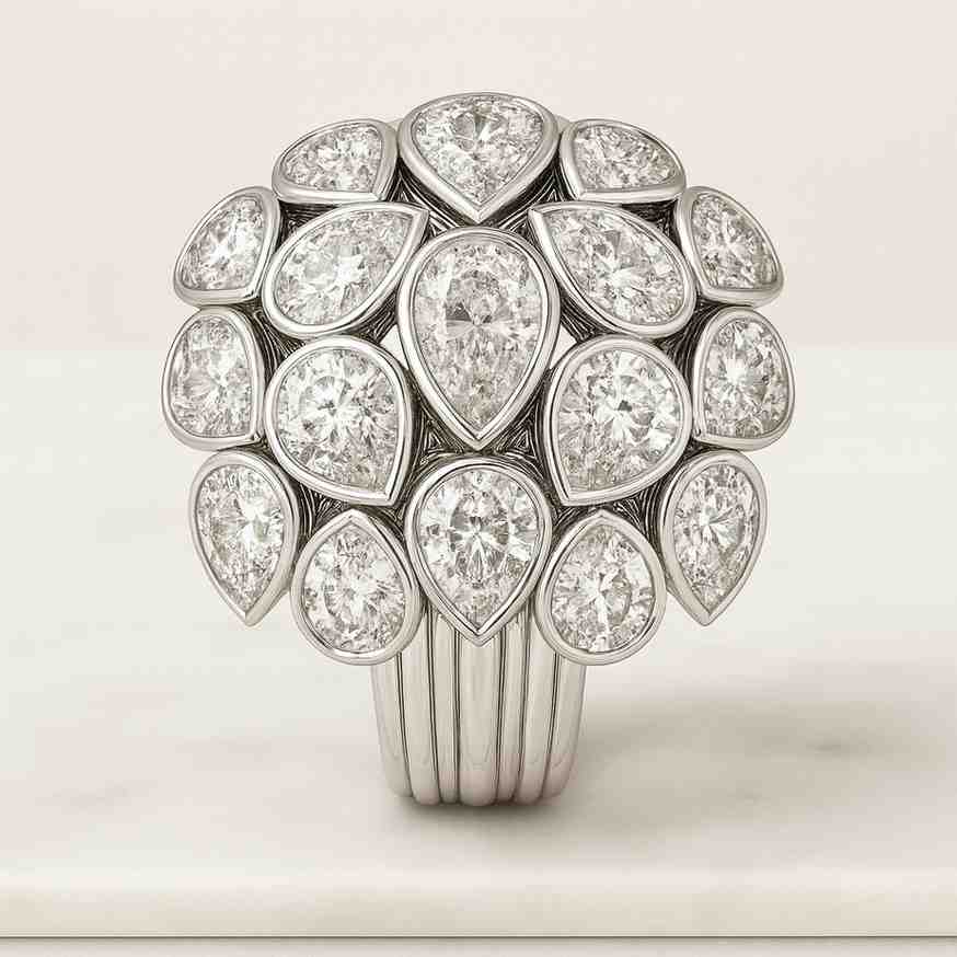 14k Yellow Gold Pear East West Ring Pear Cut Lab Grown Diamond Curved Ring CVD Diamond Solitaire Ring For Wedding Gift