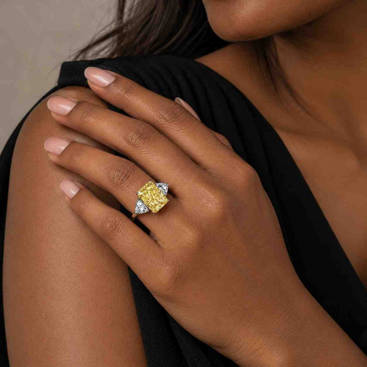14k yellow gold radiant cut lab grown diamond, engagement ring, bezel setting, igi certified